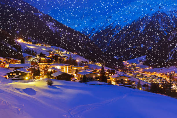istock Mountains ski resort Solden Austria at sunset 875569264