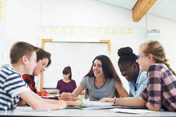 istock Group Of Teenage Students Collaborating On Project In Classroom 875574964