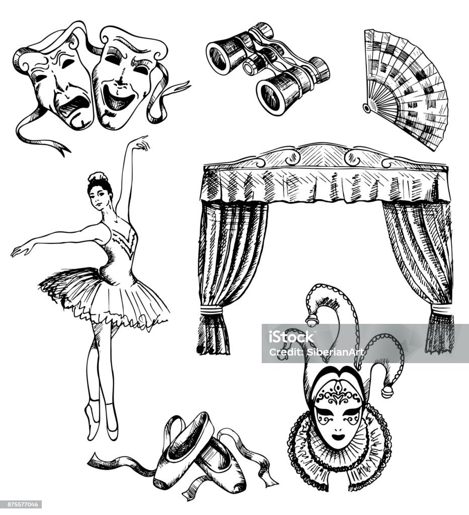 Jeu de théâtre vecteur d’encres dessinés à la main - clipart vectoriel de Théâtre libre de droits