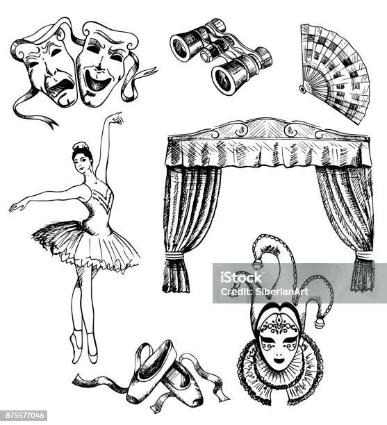 ベクトル インク手描き劇場セット - 劇場のベクターアート素材や画像を多数ご用意 - 劇場, 演劇, 演劇界
