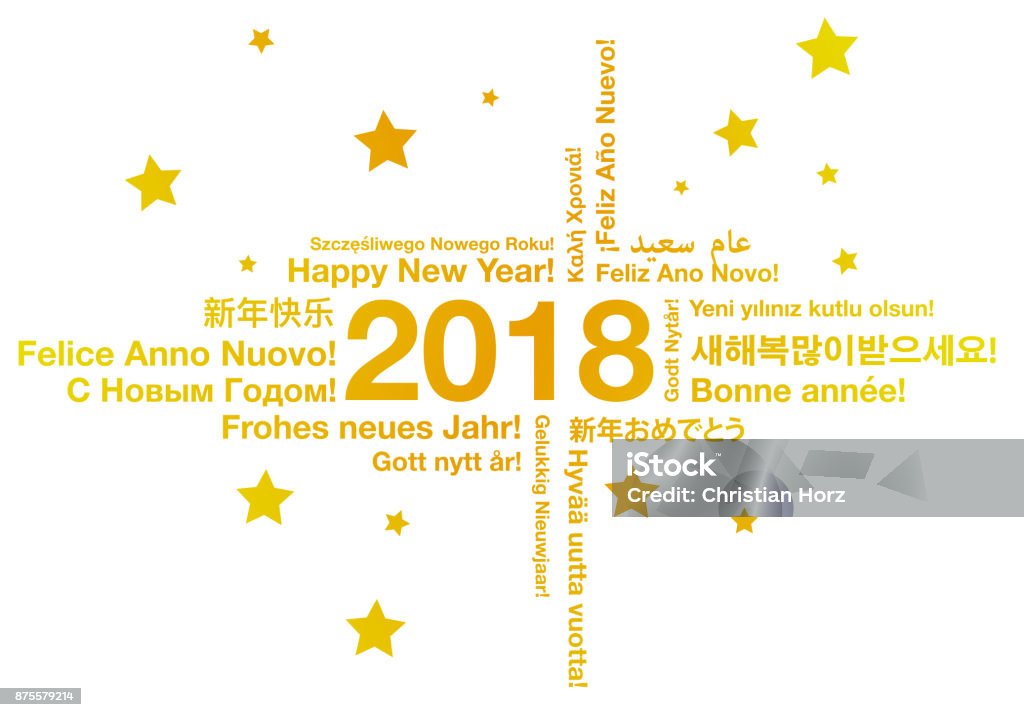 Happy New Year in different languages greeting card concept 2018 stock vector