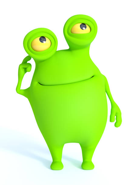 istock A cute charming green cartoon monster thinking about something. 875579280