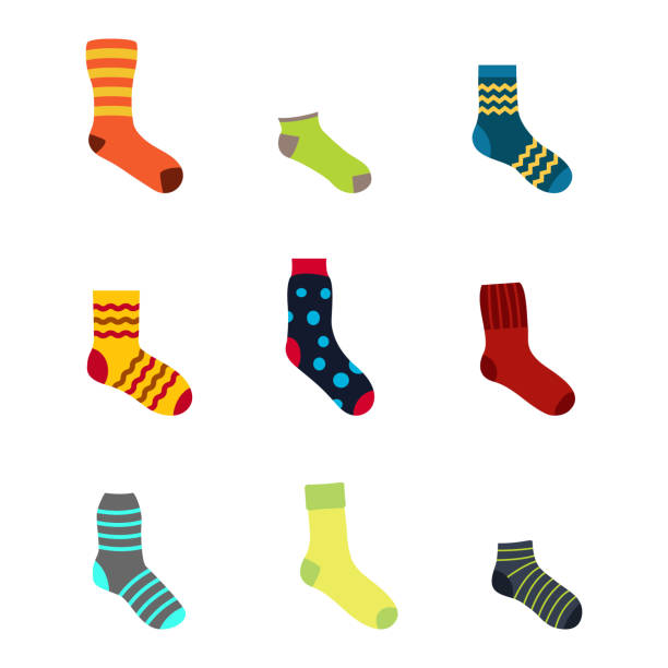 illustrazioni stock, clip art, cartoni animati e icone di tendenza di icone di colore impostate con calzini - sock wool multi colored isolated