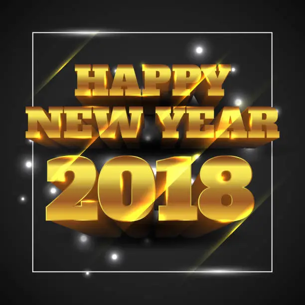 Vector illustration of Vector Illustration of Happy New Year 2018 Gold with Black Background