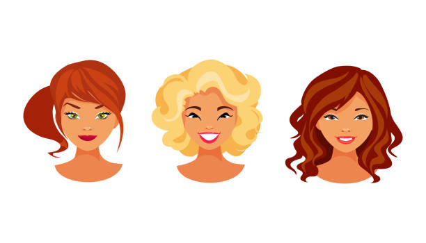 Hair color set Set of female avatars with various hair styles and hair color. Vector illustration woman portrait short hair stock illustrations