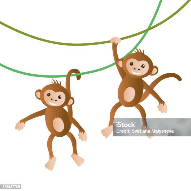 Illustrazione Vettoriale Scimmie - Immagini vettoriali stock e altre immagini di Scimmia - Scimmia, Scimmia antropomorfa, Pendere