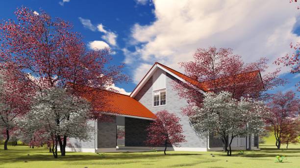 istock summer cottage in the spring garden 3d rendering 875596630