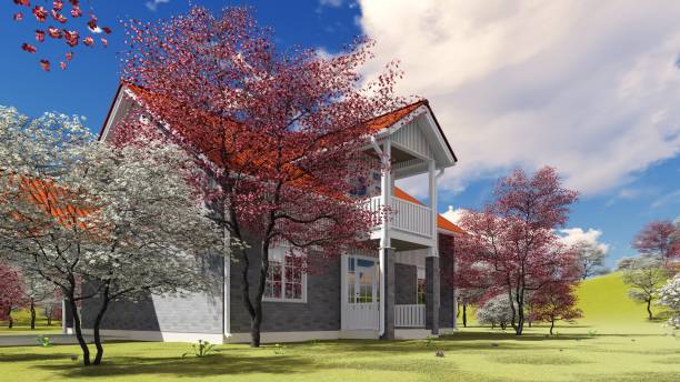 istock summer cottage in the spring garden 3d rendering 875596982