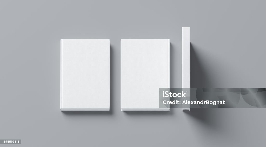 Livre blanc blanc couverture rigide tissulaire simulé vers le haut, avant, colonne vertébrale - Photo de Livre libre de droits