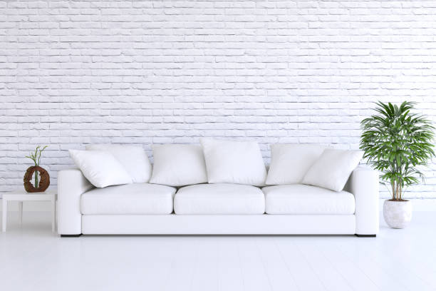 Wihte Living Room, brick wall and Parquet Floor