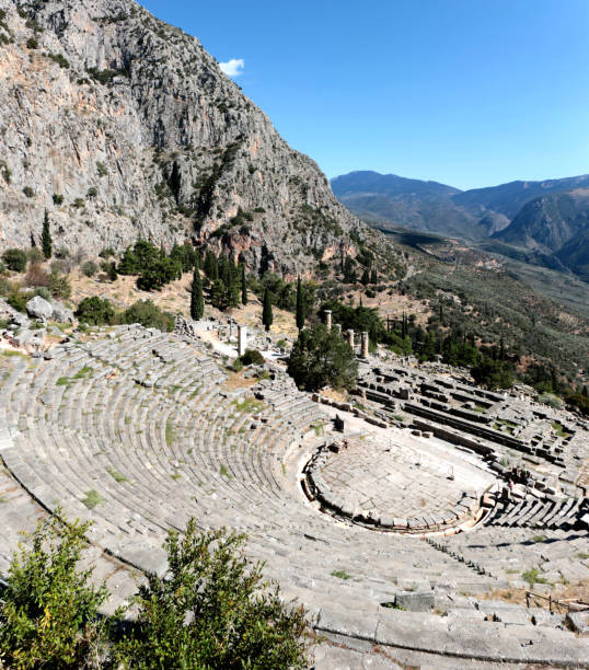 istock Panoramic view of Ancient theater in Delphi, Greece in a summer day 875605896
