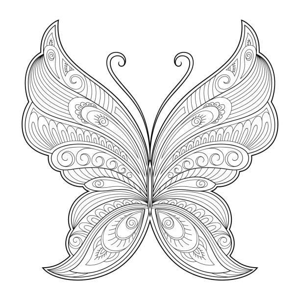 나비 장식 요소입니다. 엽서, 포스터, 문신, 헤나의 도면 설계를 위한 패턴입니다. 도 서 색칠에 대 한 페이지입니다. - summer backgrounds line art butterfly stock illustrations