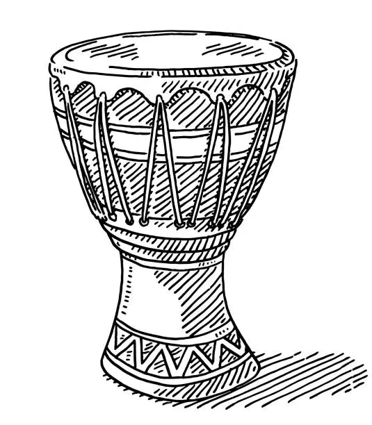 Vector illustration of Djembe African Drum Drawing