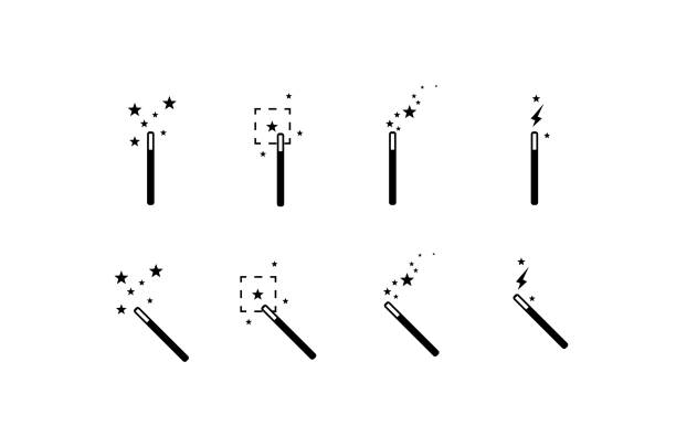 magic wall Icon pack / set of magic wand. Selection tool. magic wand stock illustrations