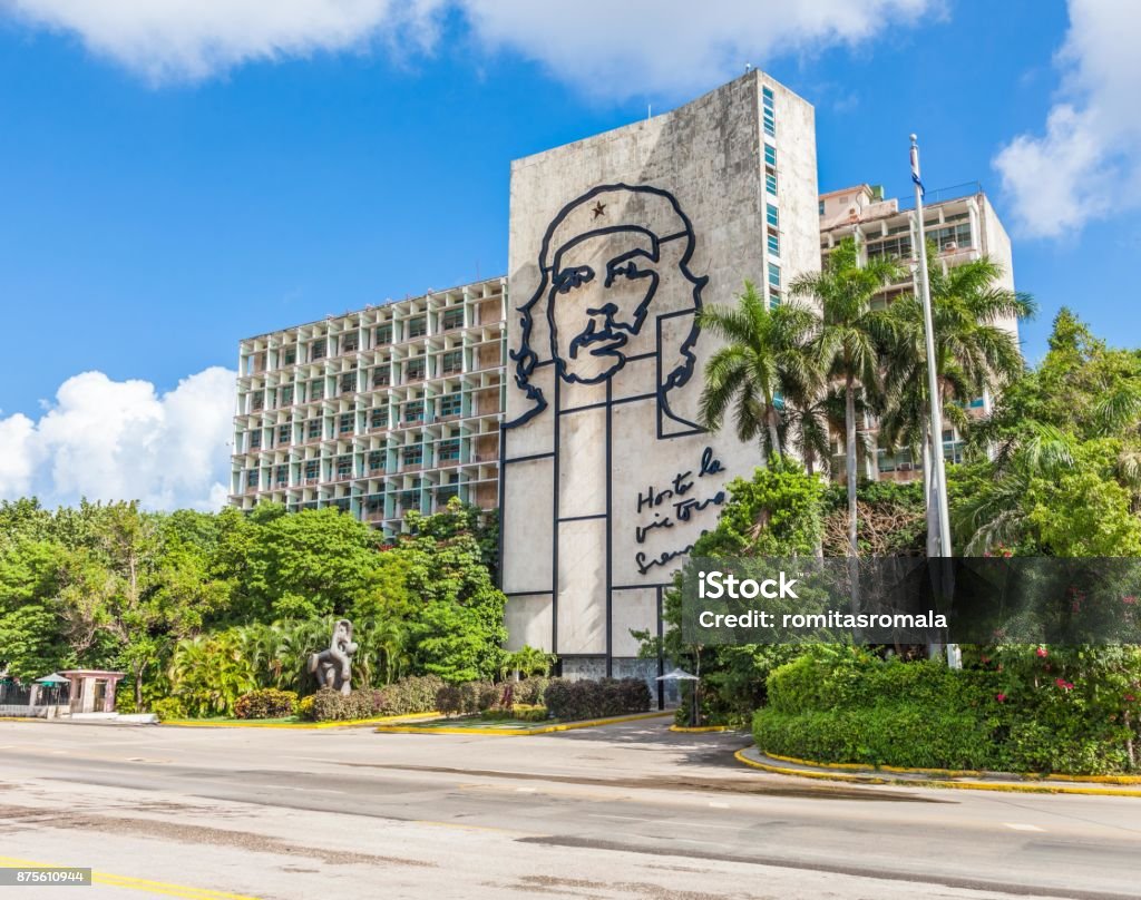 Cuba, Che Guevara face Havana, Cuba-07 October, 2017. Ministry of the Interior building with face of Che Guevara at the Revolution Square on October 07, 2017 in Havana, Cuba. Che Guevara Stock Photo