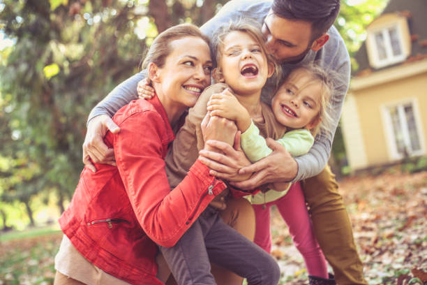 istock Hugging itch other is funny. Happy family. 875614412