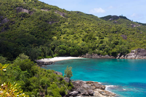 istock Stunning view of turquoise colored Anse Major beach 875618954
