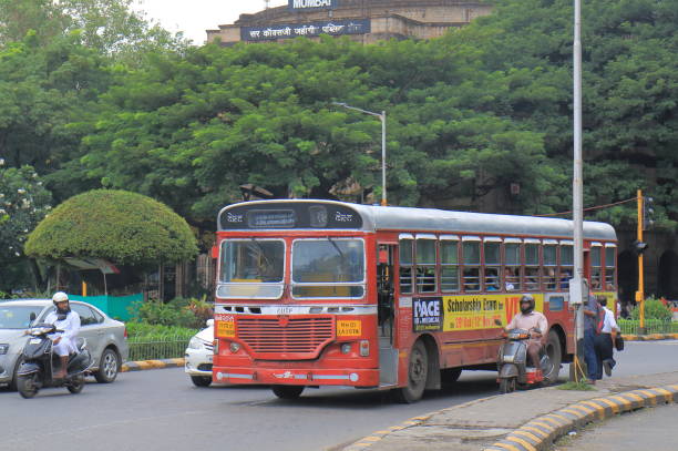 Mumbai India - October 11, 2017: Local bus runs in downtown Mumbai.