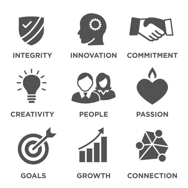 Company Core Values Solid Icons for Websites or Infographics Company Core Values Solid Icons for Websites or Infographics dedication stock illustrations