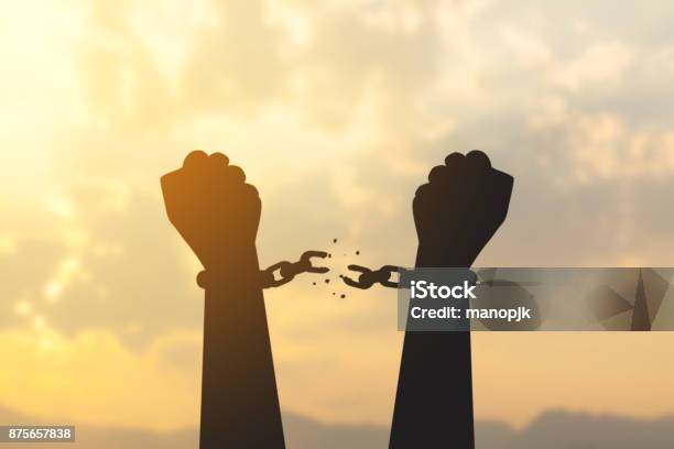 Silhouette Hand With Chain Is Absent Stock Photo - Download Image Now - Freedom, Chain - Object, Broken