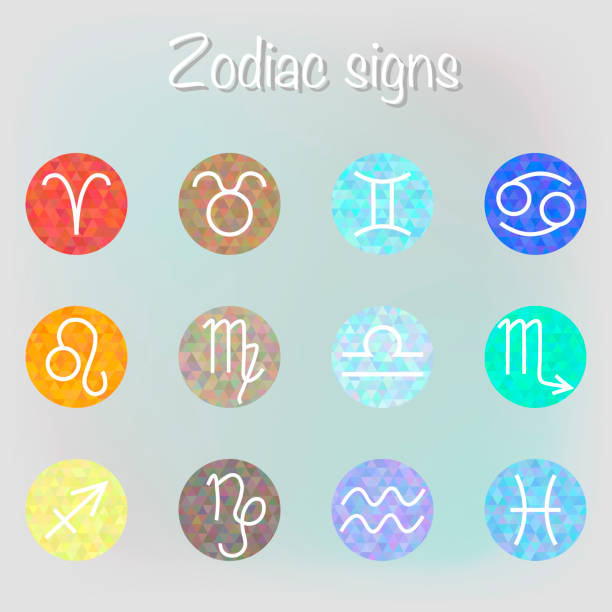 Zodiac signs on colorful polygonal backgrounds. Vector illustration Zodiac signs on colorful polygonal backgrounds. Vector illustration for your design cosmos of the stars of the constellation capricorn and gems stock illustrations