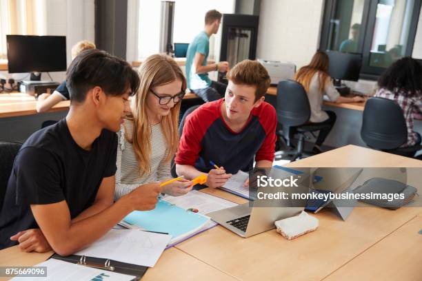 Design Students Working In Cad3d Printing Lab Together Stock Photo - Download Image Now
