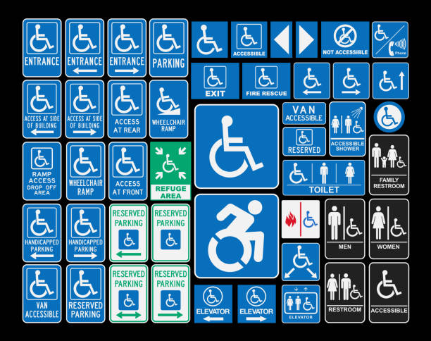 Handicap signs Vector pack of different handicap accessibility sings bathroom symbols stock illustrations