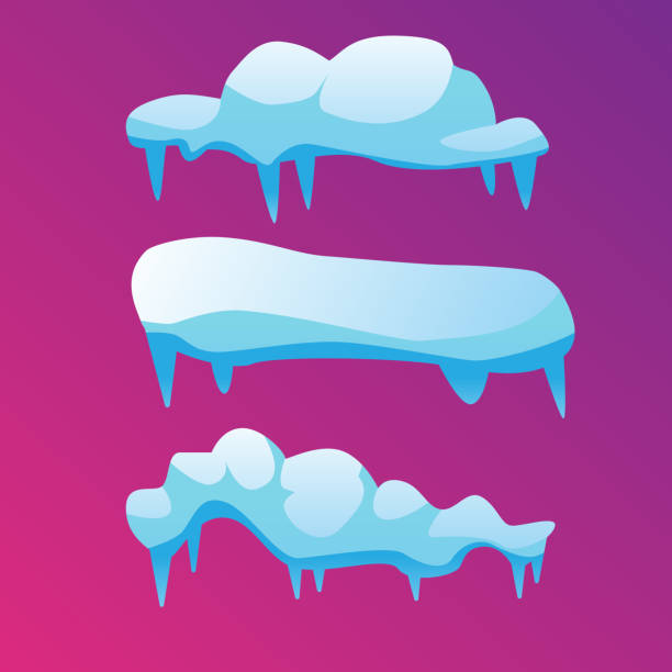 illustrazioni stock, clip art, cartoni animati e icone di tendenza di tre cappelli da neve con ghiaccioli che si sciolgono. illustrazione vettoriale. - icicle ice backgrounds melting