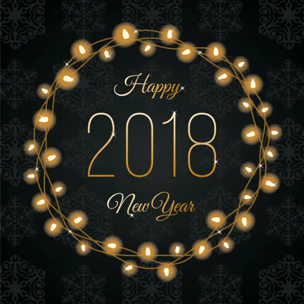 Vector illustration of Happy New Year Lights Wreath.