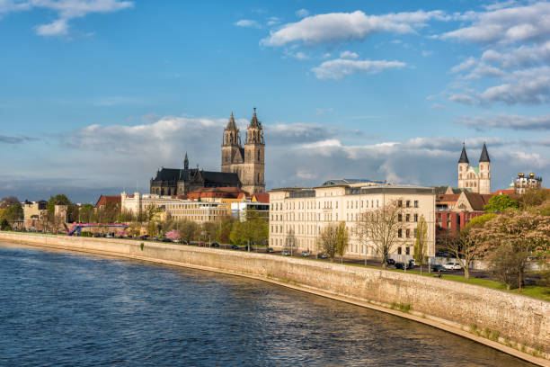 istock Cathedral of Magdeburg on the river Elbe, Saxony, Germany 875674314
