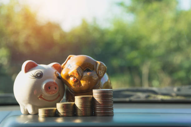 istock Stack coins with piggy bank. Financial, accounting and saving concept. 875684860