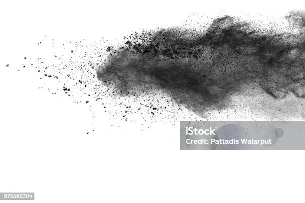 The Particles Of Charcoal Splattered On White Background Stock Photo - Download Image Now