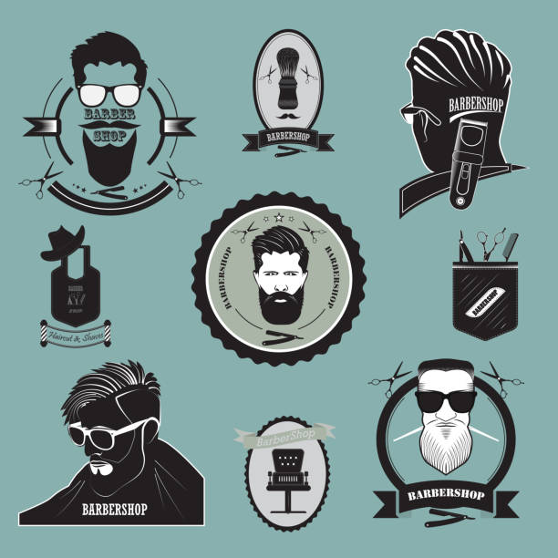satu set lambang penataan rambut - barbershop australia ilustrasi stok