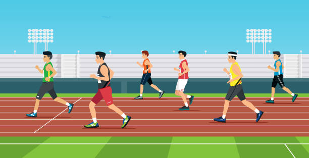 Men is sprint race The runner is running in the race track. track and field stock illustrations