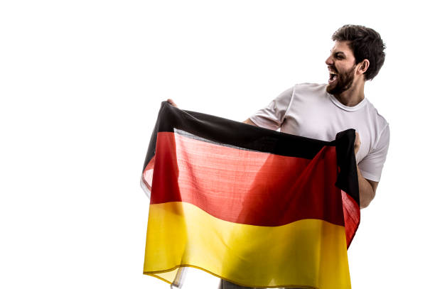 istock German male athlete / fan celebrating on white background 875693964