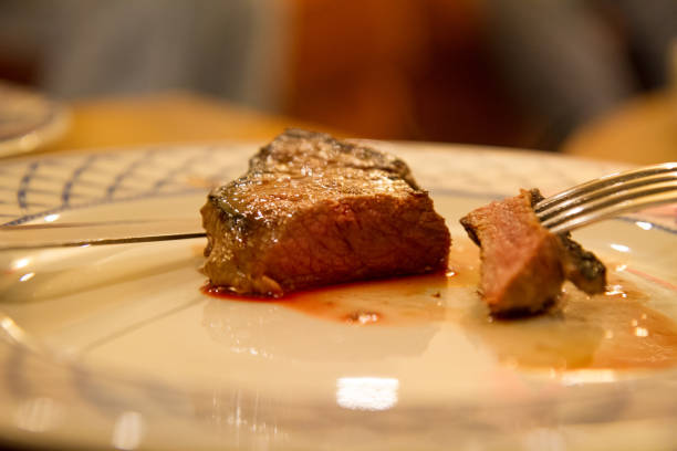 delicious beef steak on plate on white background
