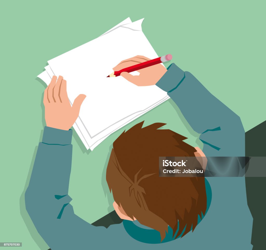 Child Drawing Top View Vector Illustration of a Child Drawing from a Top View position Drawing - Activity stock vector