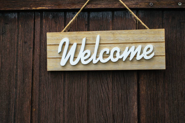 istock Welcome sign on wooden wall 875714168