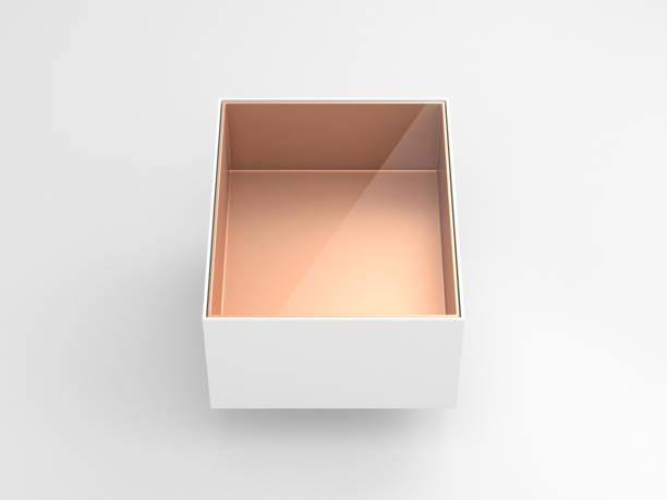 istock White Box blister Mockup with transparent window and golden cardboard inside in light studio 875725862