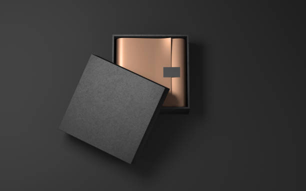 istock Square Black Box with Golden wrapping paper and label sticker 875726008