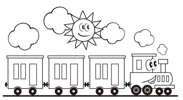 ilustrações de stock, clip art, desenhos animados e ícones de train set, three wagons and locomotive. funny vector illustration. - train steam train sun vector