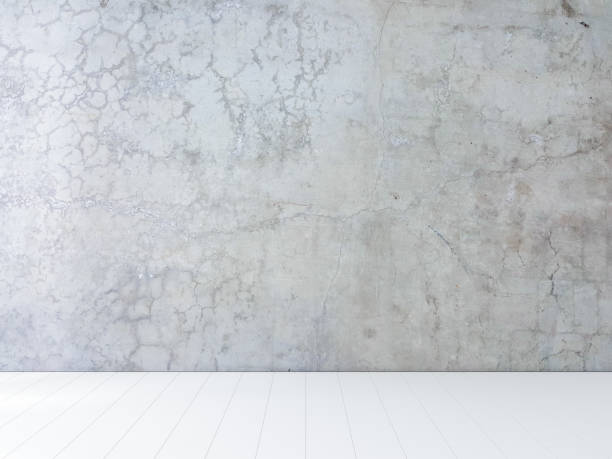 istock Concrete wall and white wooden floor, room background. 3d rendering 875733670