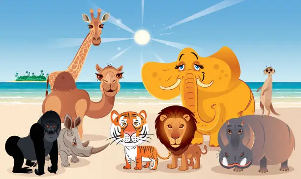 Vector illustration of Animals and Beach