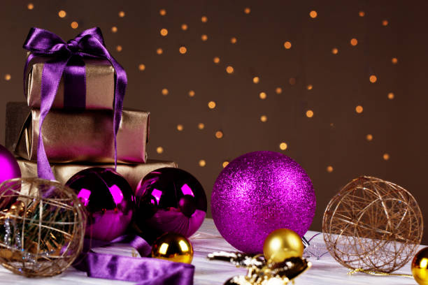istock Christmas gift box and baubles on background 875734664
