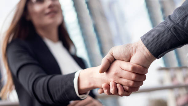 Businesspeople handshake close up view