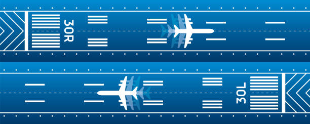 Aircraft on the runway. Aviation transportation illustration. Plane is on the runway. Vector design Aircraft on the runway. Aviation transportation illustration. Plane is on the runway. Vector design airport designs stock illustrations