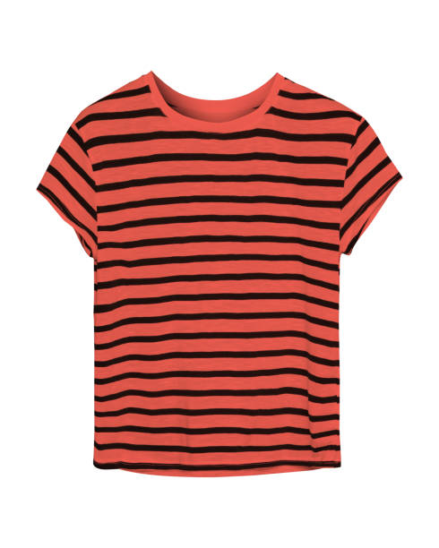 istock Red and black colorful stripped tee shirt isolated on white 875789908