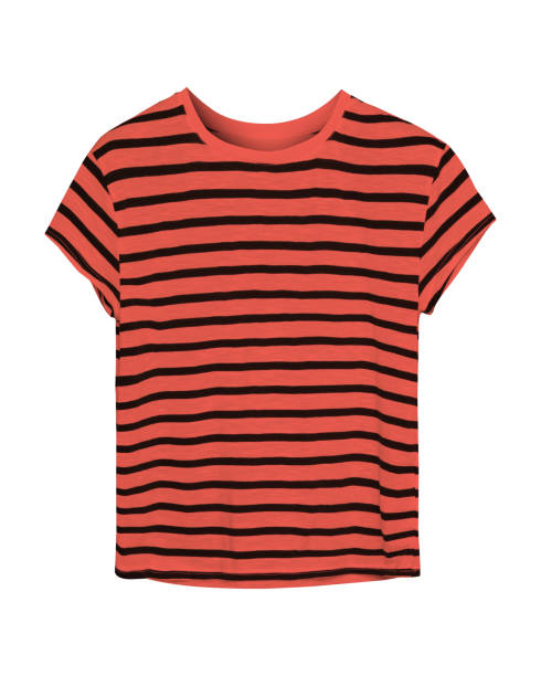 red and black colorful stripped tee shirt isolated on white - stripped shirt imagens e fotografias de stock