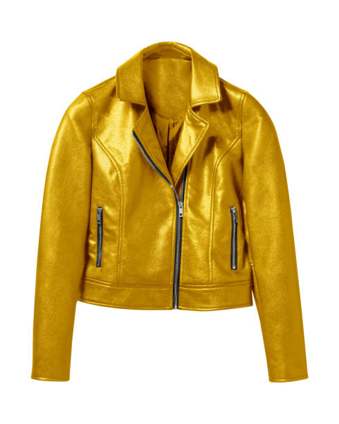 Gold woman leather jacket isolated on white Gold woman leather jacket isolated on white blazer jacket stock pictures, royalty-free photos & images