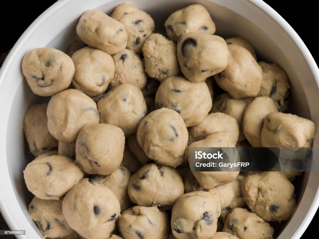 Chocolate Chip Cookie Dough in Bowl Home Baked Chocolate Chip Cookie Dough in Bowl. Dough Stock Photo